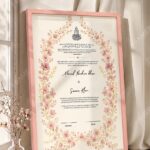Cherry Blossom Watercolor Nikkah Certificate in peach pink frame