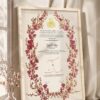 Crimson Blossom Wreath Nikkah Certificate in fancy off white frame