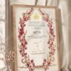 Crimson Blossom Wreath Nikkah Certificate in natural oak wood frame