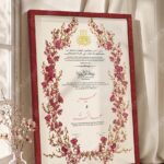 Crimson Blossom Wreath Nikkah Certificate in rich royal cherry frame
