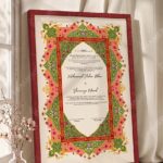 Emerald Persian Carpet Nikkah Certificate in royal cherry frame