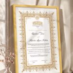 Gold Ornamental Seal Nikkah Certificate in fancy golden frame