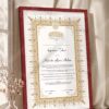 Gold Ornamental Seal Nikkah Certificate in royal cherry frame