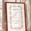 Golden Floral Crest Nikkah Certificate in royal cherry frame