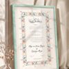 Golden Floral Crest Nikkah Certificate in soft sea green frame