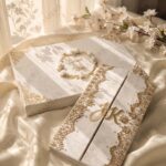 Ivory & Gold Lace Gatefold Nikkah Booklet on cream silk