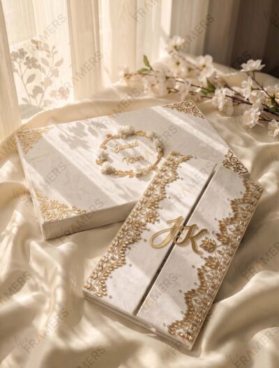 Ivory & Gold Lace Gatefold Nikkah Booklet on cream silk