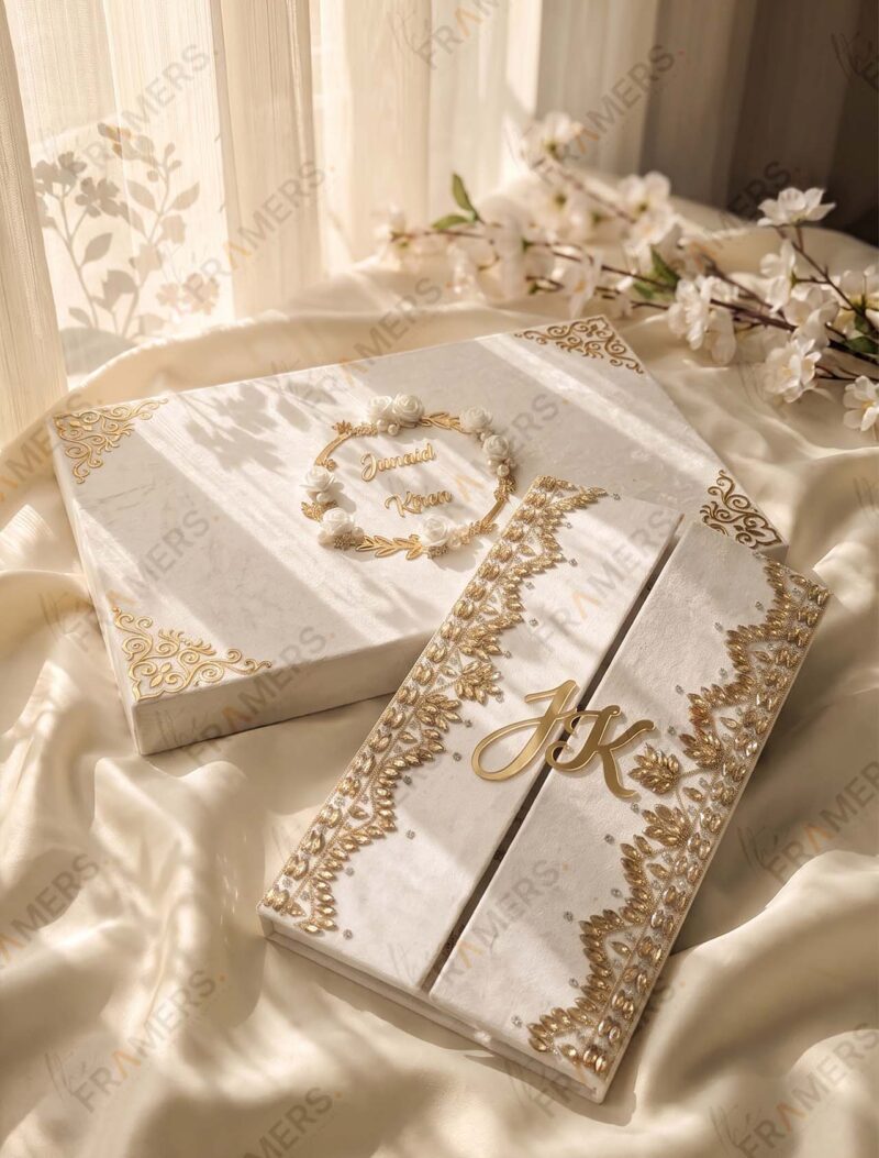 Ivory & Gold Lace Gatefold Nikkah Booklet on cream silk
