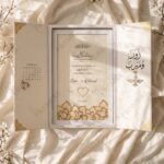 Ivory Gatefold Nikkah Booklet with Feather Pen on cream silk
