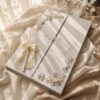 Ivory Gatefold Nikkah Booklet with Feather Pen, angled view