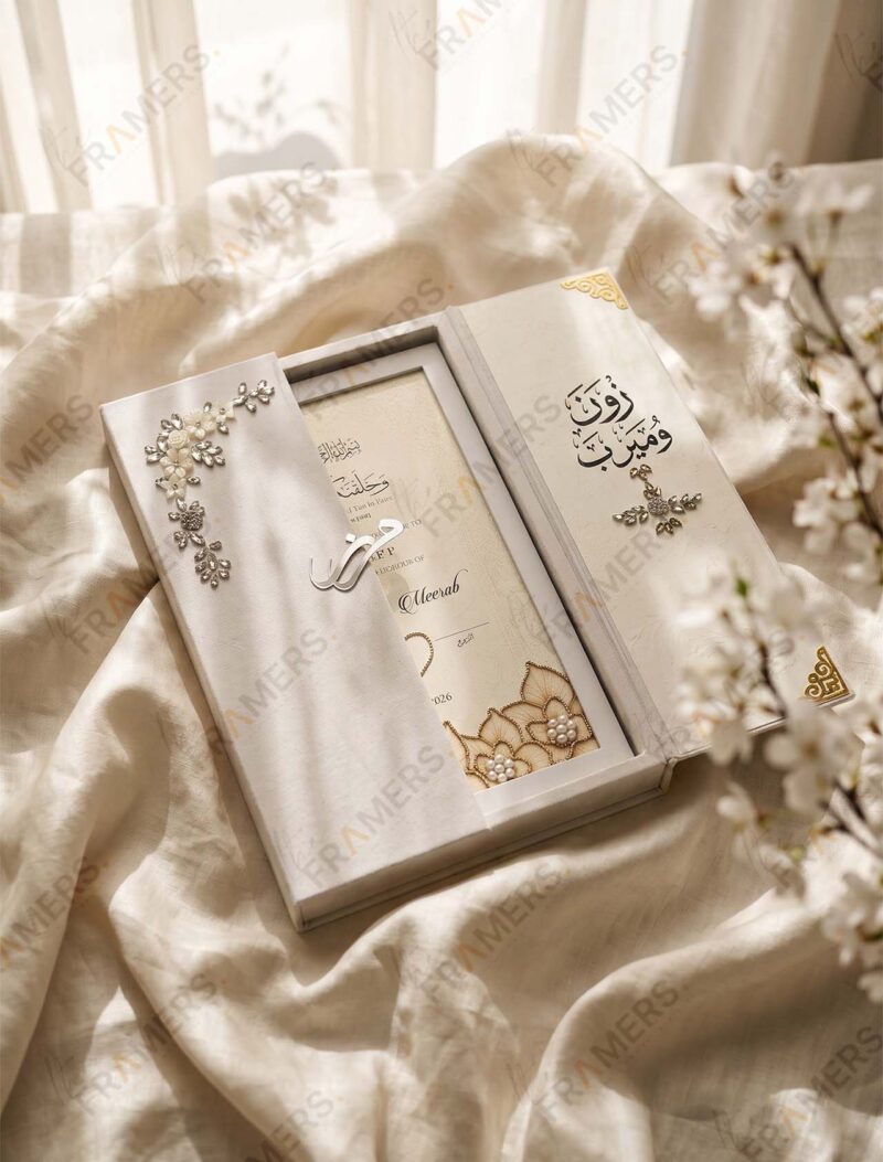 Ivory Gatefold Nikkah Booklet with Feather Pen, second angle