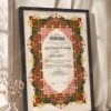 Maroon and Emerald Persian Nikkah Certificate in fancy black frame