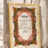Maroon and Emerald Persian Nikkah Certificate in fancy golden frame