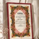 Maroon and Emerald Persian Nikkah Certificate in royal cherry frame