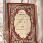 Maroon Floral Oval Cartouche Nikkah Certificate in royal cherry frame