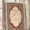 Maroon Floral Oval Cartouche Nikkah Certificate in soft sea green frame