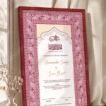 Maroon Geometric Islamic Nikkah Certificate in royal cherry frame