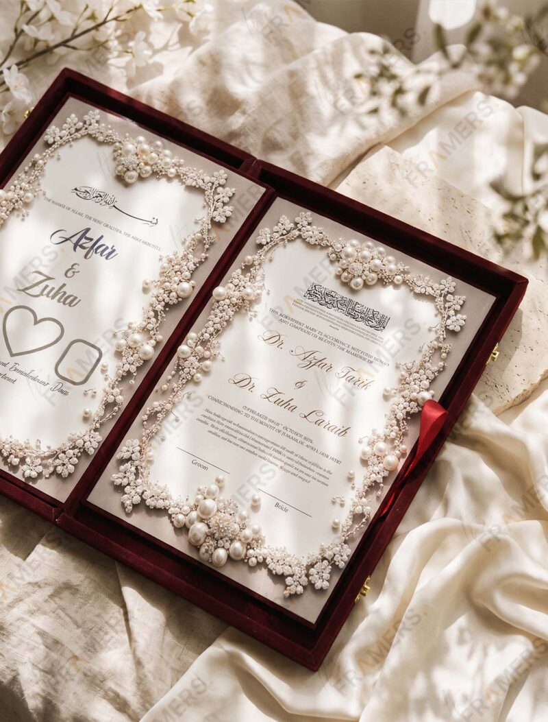 Maroon Velvet Lace Nikkah Booklet, second angle
