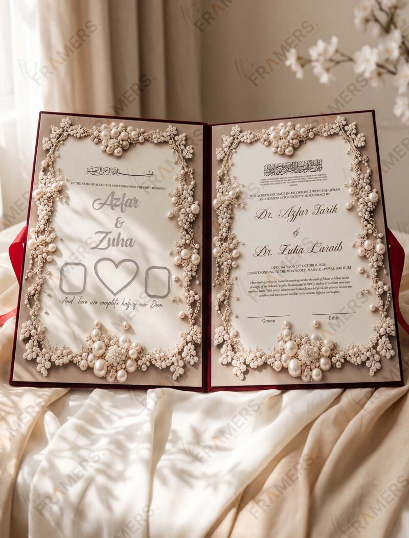 Maroon Velvet Lace Nikkah Booklet, side view