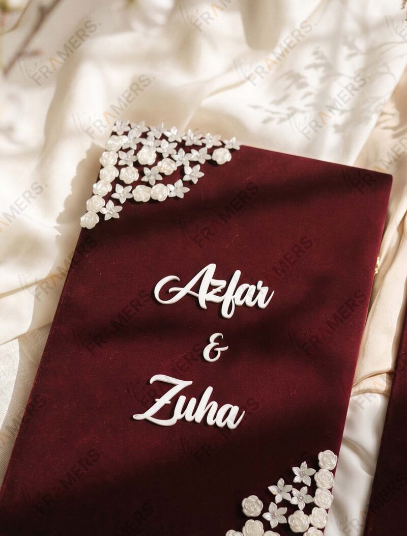 Maroon Velvet Lace Nikkah Booklet, third angle
