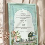 Mint Mughal Arch Garden Nikkah Certificate in soft sea green frame
