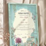Mughal Garden and Peacock Nikkah Certificate in soft sea green frame