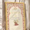 Mughal Red and Gold Nikkah Certificate with Couple Illustration in fancy golden frame
