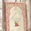 Mughal Red and Gold Nikkah Certificate with Couple Illustration in peach pink frame