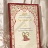 Mughal Red and Gold Nikkah Certificate with Couple Illustration in royal cherry frame