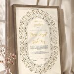 Oval Gold Clover Scrollwork Nikkah Certificate in brown frame