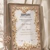 Pearl and Gold Floral Nikkah Certificate in warm brown wooden frame