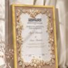 Pearl and Gold Floral Nikkah Certificate in fancy golden frame