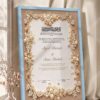 Pearl and Gold Floral Nikkah Certificate in modern ice blue frame