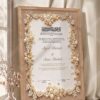 Pearl and Gold Floral Nikkah Certificate in natural oak wood frame