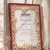 Pearl and Gold Floral Nikkah Certificate in rich royal cherry frame