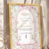 Pink Blossom Mint Arch Nikkah Certificate in fancy golden frame
