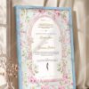 Pink Blossom Mint Arch Nikkah Certificate in modern ice blue frame