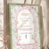 Pink Blossom Mint Arch Nikkah Certificate in olive green frame