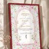 Pink Blossom Mint Arch Nikkah Certificate in rich royal cherry frame