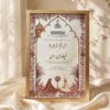 Brushed Gold Mughal Dome & Pink Floral Arch Nikkah Frame, angled view