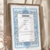 Powder Blue Persian Illuminated Nikkah Certificate in brown frame