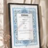Powder Blue Persian Illuminated Nikkah Certificate in fancy black frame