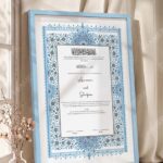 Powder Blue Persian Illuminated Nikkah Certificate in ice blue frame