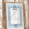 Powder Blue Persian Illuminated Nikkah Certificate in oak wood frame
