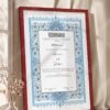 Powder Blue Persian Illuminated Nikkah Certificate in royal cherry frame
