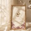 Gold Crystal Nikkah Frame with Plum Florals, angled view