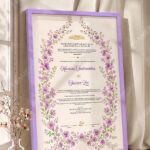 Purple Floral Wreath Nikkah Certificate in purple frame