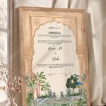 Sandstone Mughal Arch Garden Nikkah Certificate in natural oak wood frame