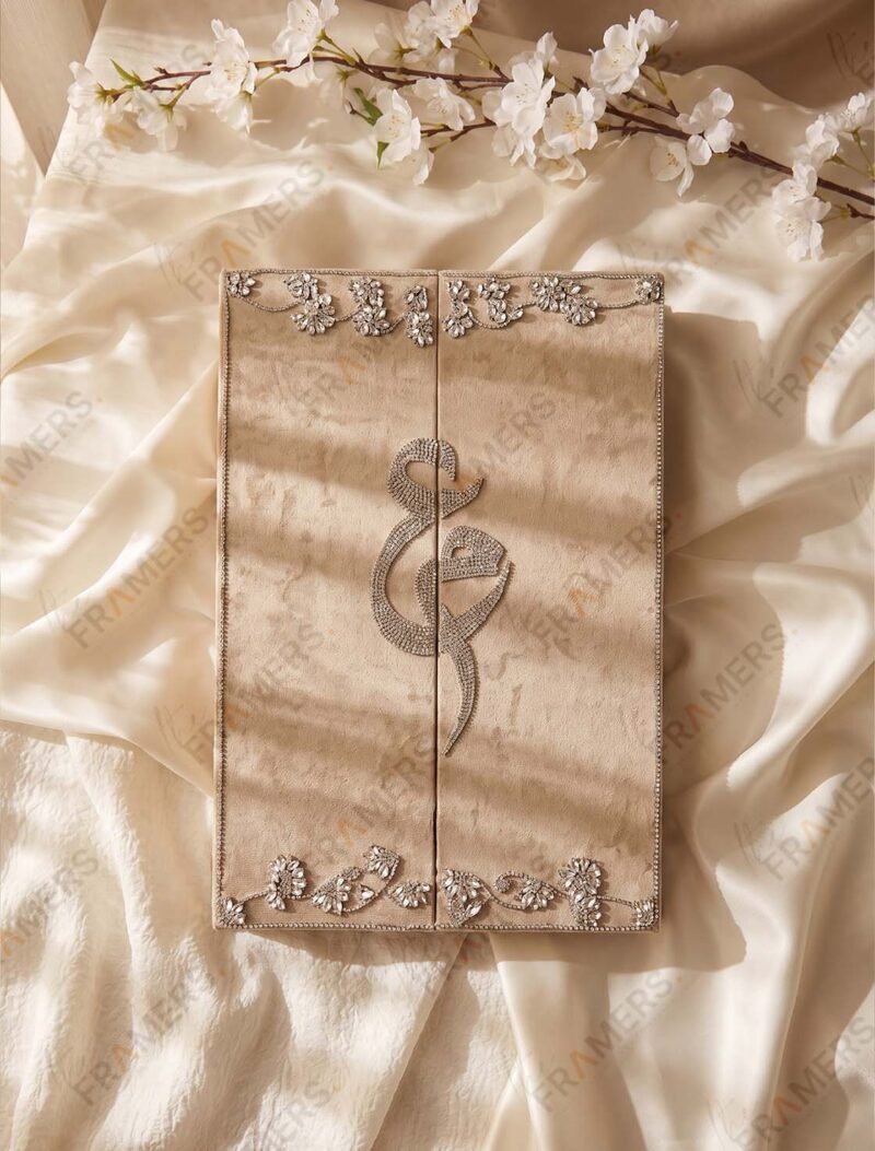 Keepsake box with crystal details and initial for the Silver Crystal Nikkah Frame with Blush Pink Florals