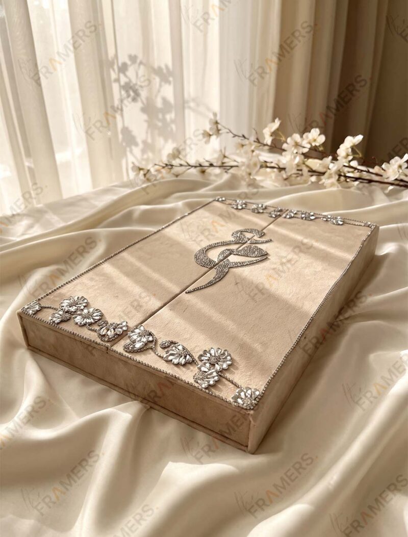 Keepsake box with crystal details and initial for the Silver Crystal Nikkah Frame with Blush Pink Florals